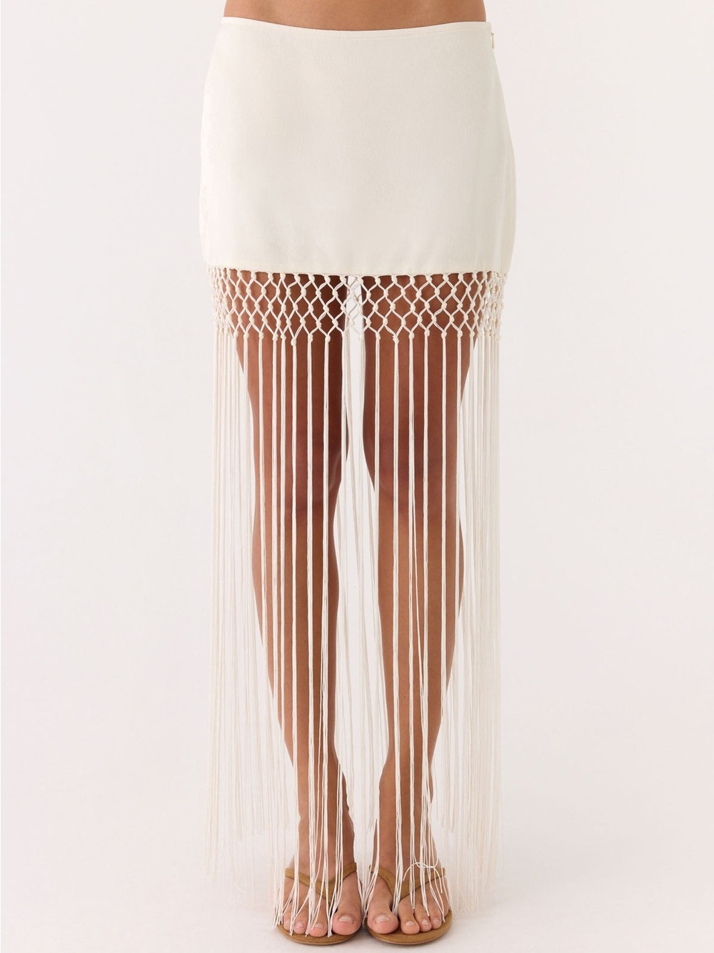 Peppermayo Mania Tassel Mini Skirt 6 Ivory Boho Festival Coquette NWT
